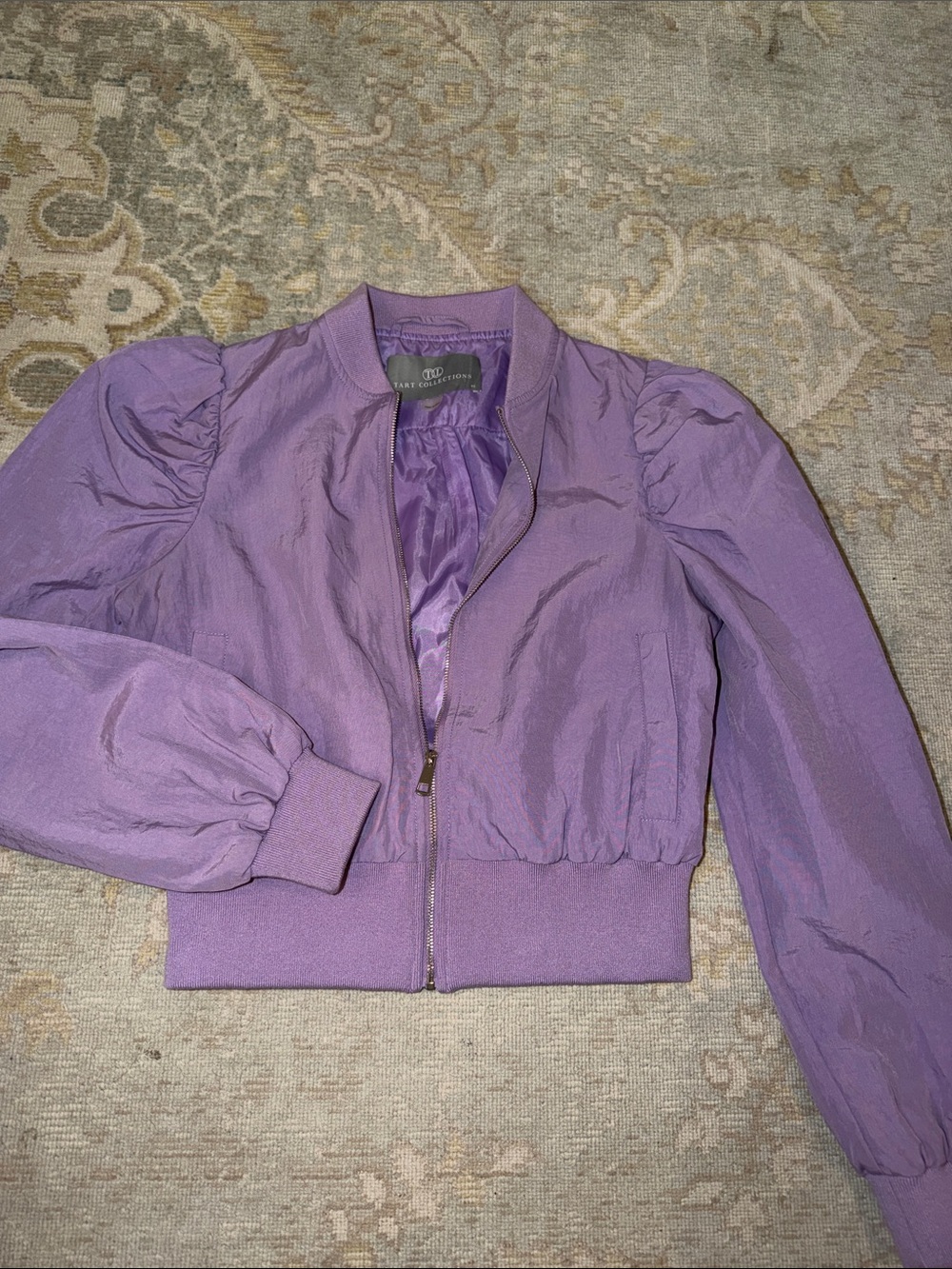 Tart Collections Purple Puff-Sleeve Bomber Jacket
